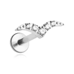 Tytanowy kolczyk labret z białymi cyrkoniami - srebrny - TGW-005