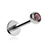 Tytanowy kolczyk labret z ciemnoróżowym kryształkiem premium - srebrny