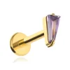 Tytanowy kolczyk labret z fioletową cyrkonią - złoty