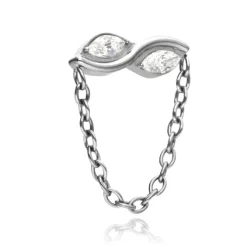 Tytanowy kolczyk labret z białą cyrkonią - srebrny