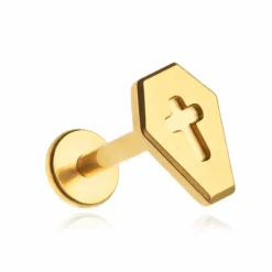 Tytanowy kolczyk labret złota trumna - TGW-136