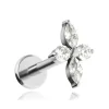 Tytanowy kolczyk labret z białymi cyrkoniami - srebrny