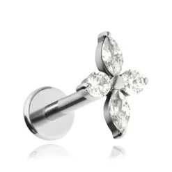 Tytanowy kolczyk labret z białymi cyrkoniami - srebrny
