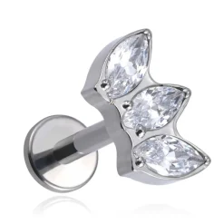 Tytanowy kolczyk labret z białymi cyrkoniami - srebrny