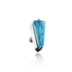 Tytanowy kolczyk labret z niebieską cyrkonią - srebrny