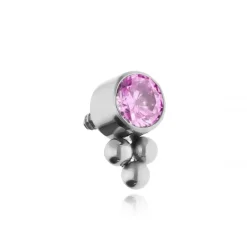 Tytanowy kolczyk labret z różową cyrkonią - srebrny