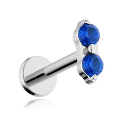 Tytanowy kolczyk labret z granatowymi cyrkoniami - srebrny