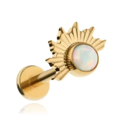 Tytanowy kolczyk labret z opalem OP18 - złoty