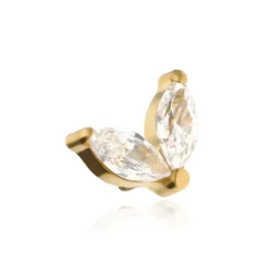 Tytanowy kolczyk labret z z białymi cyrkoniami - złoty