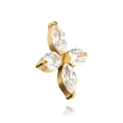 Tytanowy kolczyk labret z białymi cyrkoniami - złoty