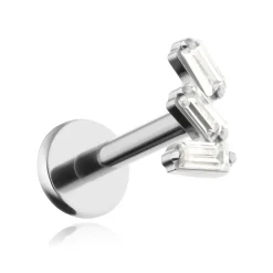 Tytanowy kolczyk labret z białymi cyrkoniami - srebrny