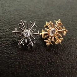 Tytanowy kolczyk labret z biąłą cyrkonią - śnieżynka - srebrny - TGW-153