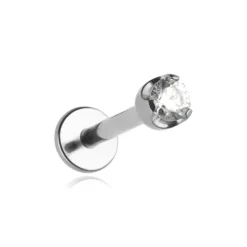 Tytanowy kolczyk labret z białą cyrkonią