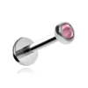 Tytanowy kolczyk labret z różowym kryształkiem premium - srebrny