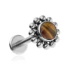Tytanowy kolczyk labret z Tygrysim Okiem - srebrny