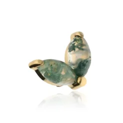 Tytanowy kolczyk labret z z agatem mszystym - złoty