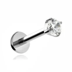 Tytanowy kolczyk labret z białą cyrkonią