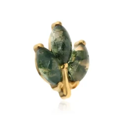 Tytanowy kolczyk labret z agatem mszystym - złoty