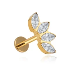 Tytanowy kolczyk labret złoty cluster z białymi cyrkoniami