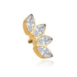 Tytanowy kolczyk labret złoty cluster z białymi cyrkoniami