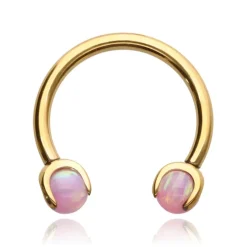 Tytanowy kolczyk podkowa złota z jasnofioletowym opalem - TKP-004