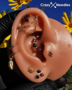 Tytanowy kolczyk z łańcuszkiem - srebrny - TSZ-009