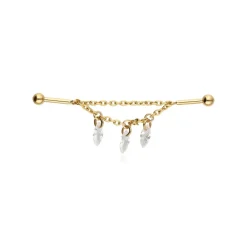 Tytanowy kolczyk z łańcuszkami i białymi cyrkoniami - złoty - TSZ-013