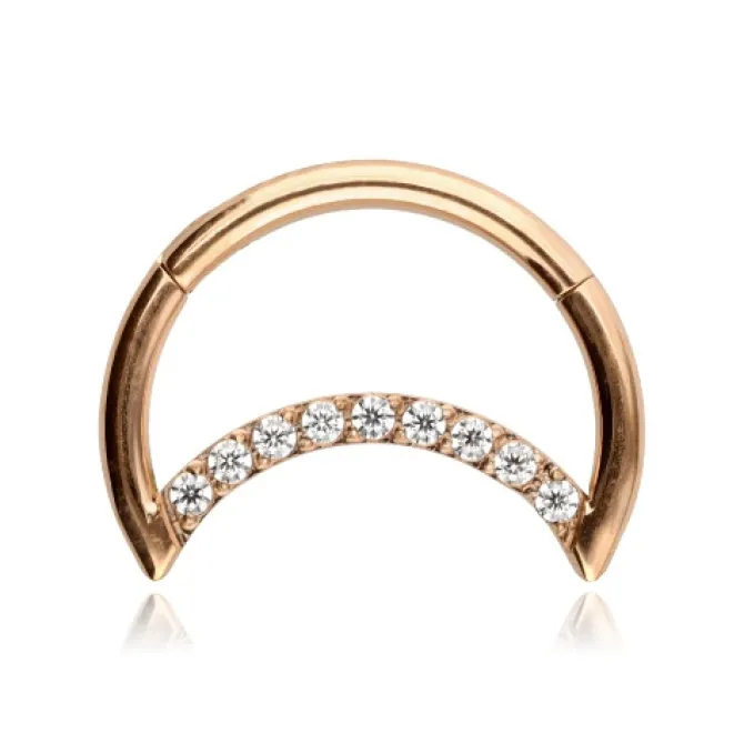 Tytanowy księżyc z cyrkoniami - różowe złoto - TK-008