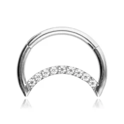 Tytanowy księżyc z cyrkoniami - srebrny - TK-008