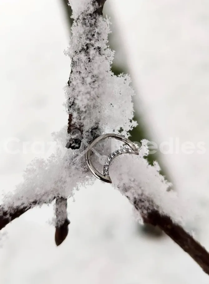 Tytanowy księżyc z cyrkoniami - srebrny - TK-008