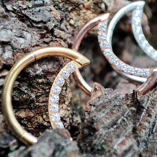 Tytanowy księżyc z cyrkoniami - srebrny - TK-008