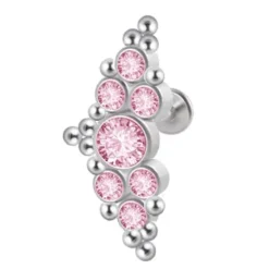 Tytanowy labret cluster - różowa cyrkonia - TGW-098