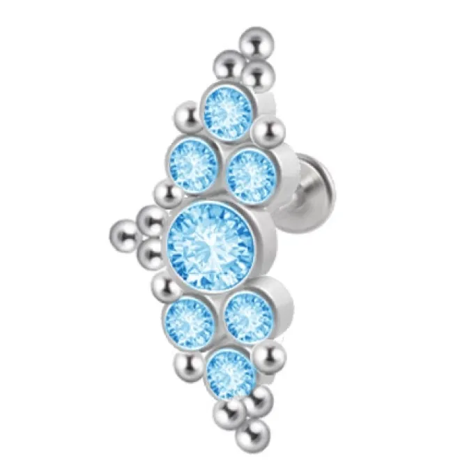 Tytanowy labret cluster - niebieska cyrkonia - TGW-098