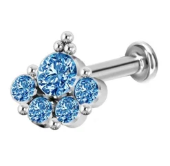 Tytanowy labret cluster - niebieska cyrkonia - TGW-100