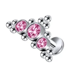 Tytanowy labret cluster - różowa cyrkonia - TGW-096