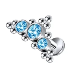 Tytanowy labret cluster - niebieska cyrkonia - TGW-096