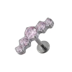 Tytanowy labret ozdobny - różowe cyrkonie - TGW-079