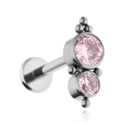 Tytanowy labret ozdobny - różowa cyrkonia - TGW-077