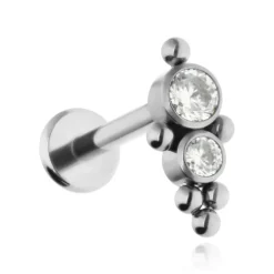 Tytanowy labret ozdobny - biała cyrkonia - TGW-077