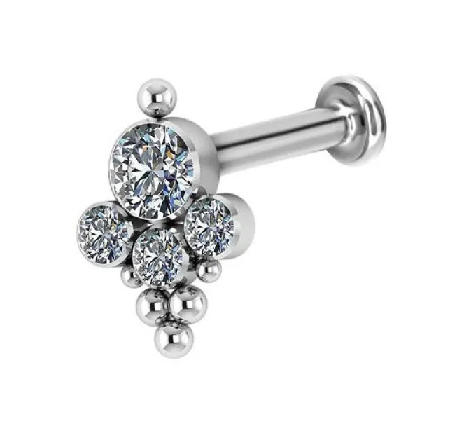 Tytanowy labret ozdobny - Premium Zirconia - biały - TGW-070