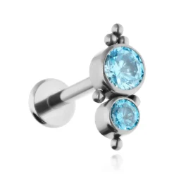 Tytanowy labret ozdobny - niebieska cyrkonia - TGW-077