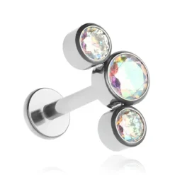 Tytanowy labret ozdobny - opalizujące cyrkonie - TGW-003