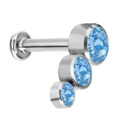 Tytanowy labret ozdobny - niebieska cyrkonia - TGW-062