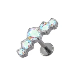 Tytanowy labret ozdobny - opalizujące cyrkonie - TGW-079