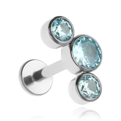Tytanowy labret ozdobny - niebieskie cyrkonie - TGW-003
