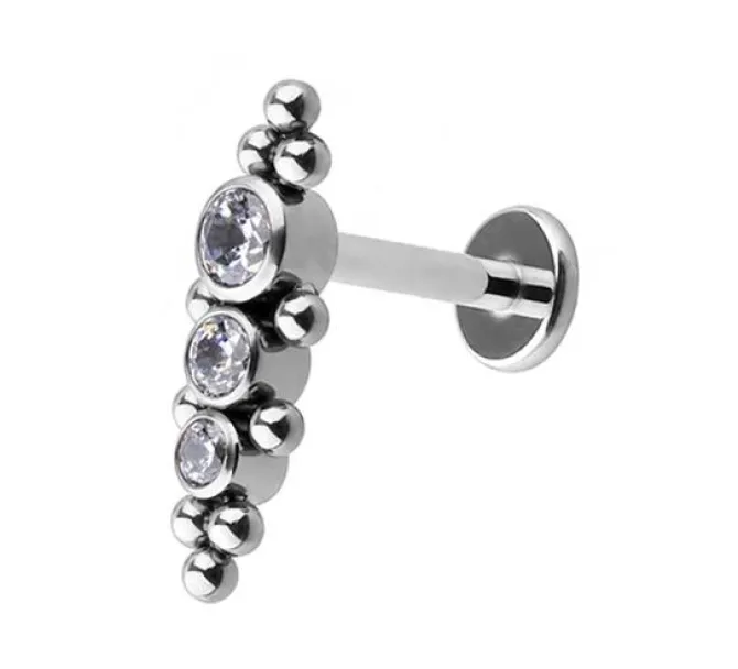 Tytanowy labret ozdobny - białe cyrkonie - TGW-075