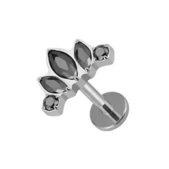 Tytanowy labret srebrny - czarne cyrkonie - TGW-088