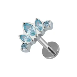 Tytanowy labret srebrny - niebieskie cyrkonie - TGW-088