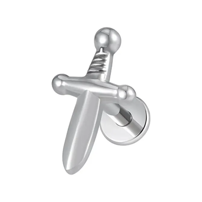 Tytanowy labret srebrny sztylet - TGW-109