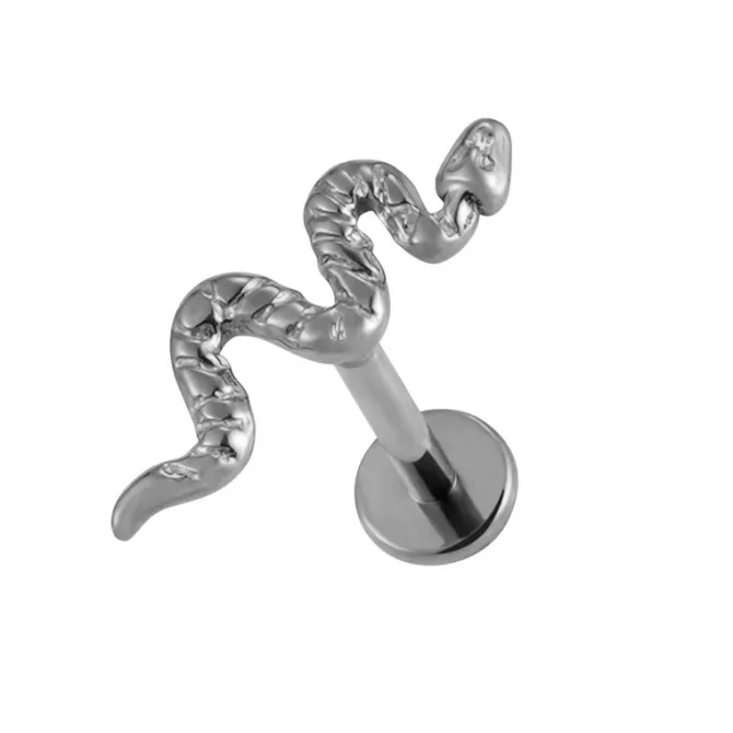 Tytanowy labret wąż srebrny - TGW-084